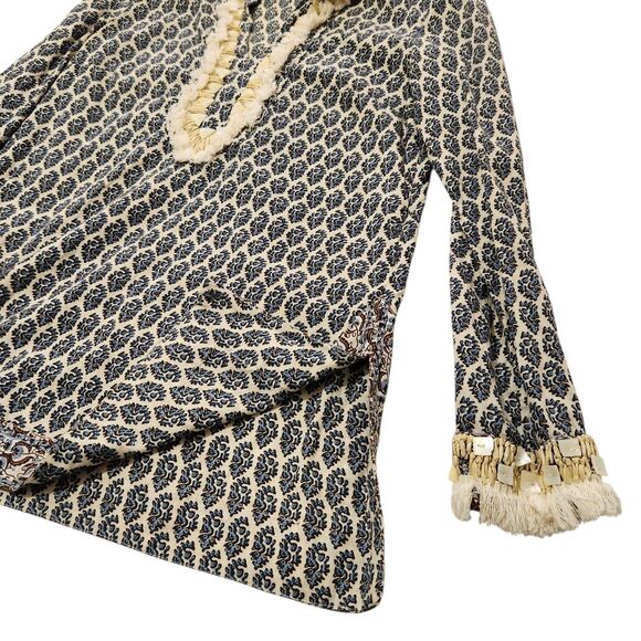 Tori Burch Tunic Top Size 8 Embellished Fringe And Beaded Accents Side Zip - Picture 5 of 16